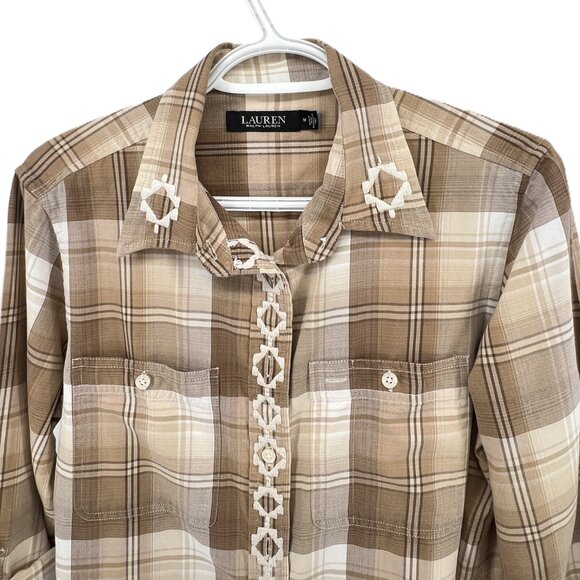 🤎Lauren Ralph Lauren Plaid Western Shirt with Embroidery size M vintage vibe - Picture 2 of 10